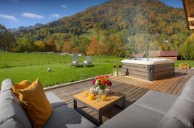 Contemporary chalet in Thônes sleeps 12 - relax in the sauna or hot tub&have fun in the games room valley views